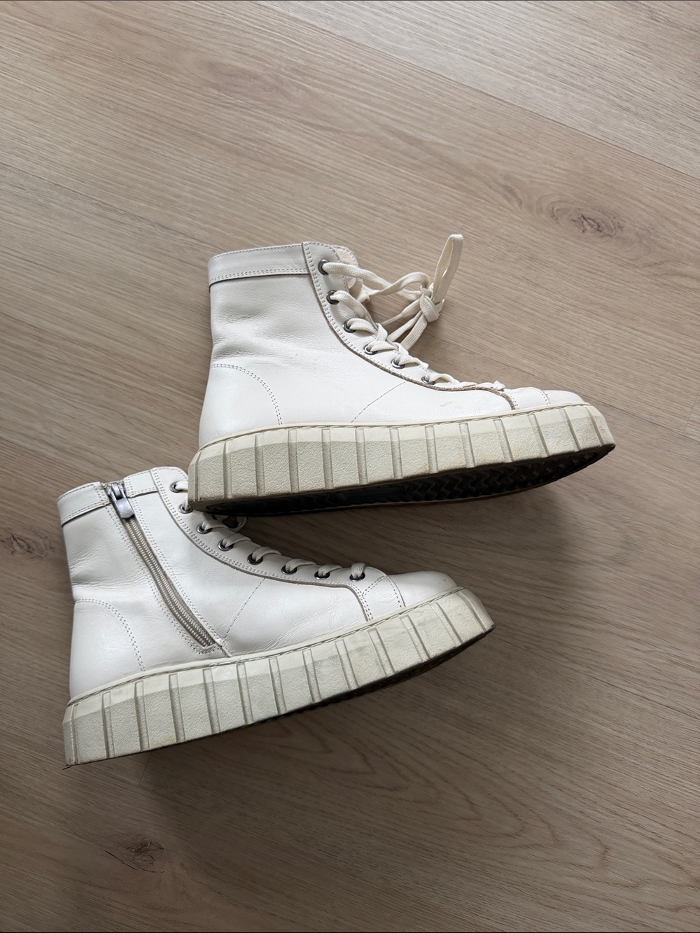 Cream High-Top Lace-Up Sneakers